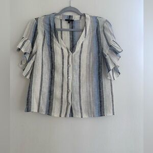 DREW striped flutter sleeve blouse